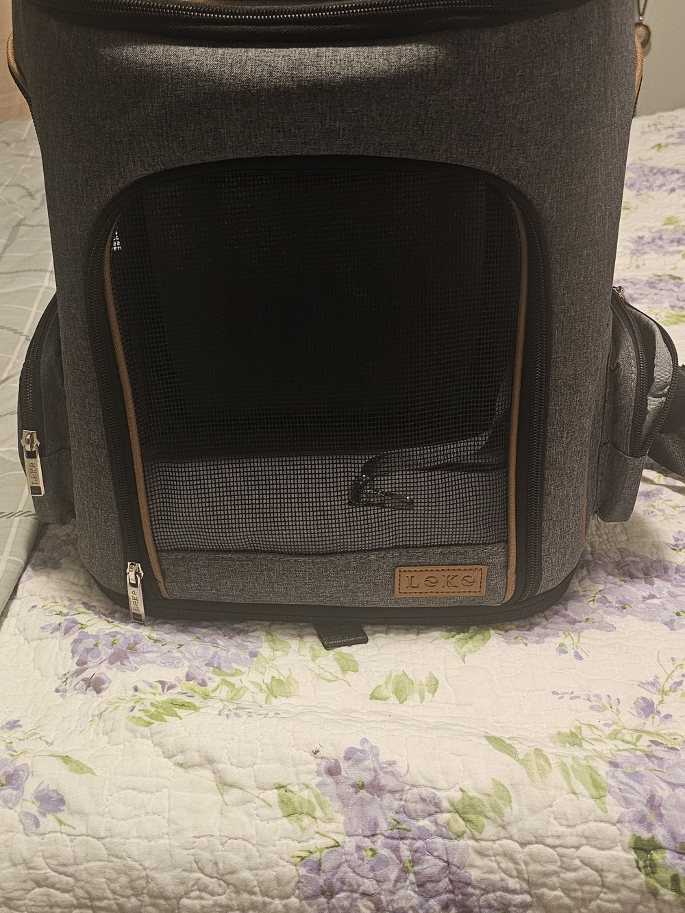 Gray Pet Backpack Carrier with Front Mesh Window